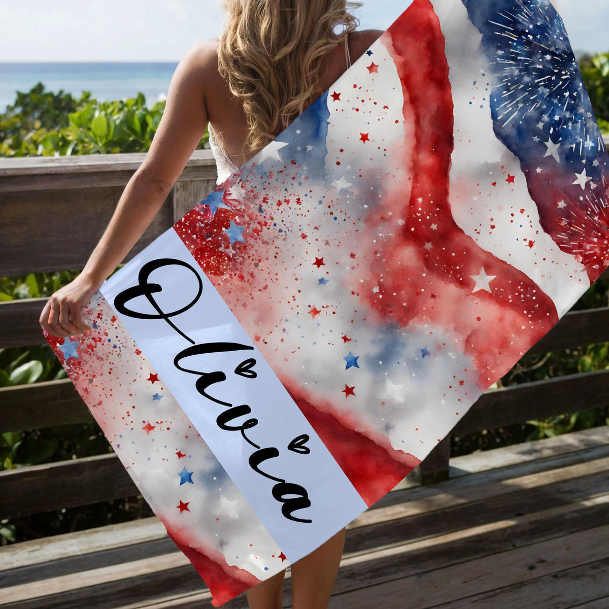 Patriotic Beach Towel, Custom American Flag Gift, Patriotic Gifts For Beach Travel, 4th Of July Celebration