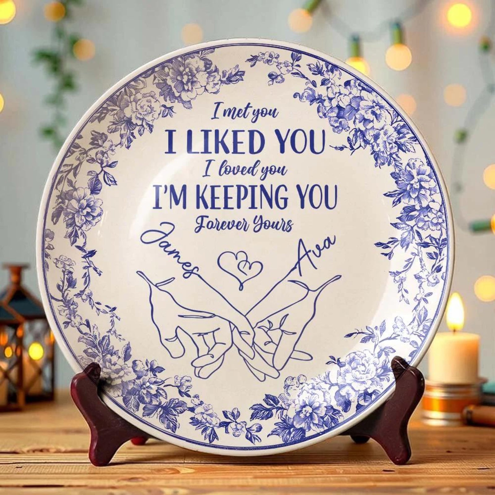 I'm Keeping You Forever Chinoiserie Toile De Jouy Style Couple - Personalized Ceramic Plate - Gift For Husband Wife, Anniversary, Custom Plate