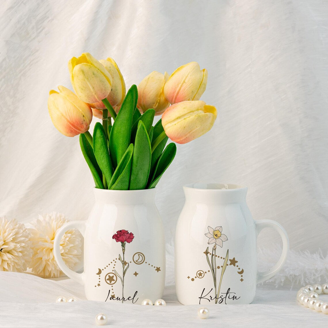 Personalized Birth Flower Vase, Zodiac Sign Vase, Birthday Gift, Flower Vase with Constellation Sign, Mini Ceramic Vase, Housewarming Gift