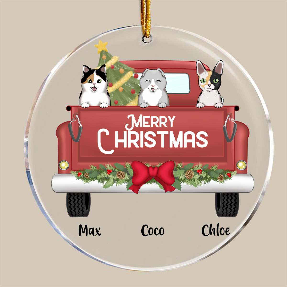 Merry Christmas Custom Dog Breed Christmas Truck Personalized Transparent Christmas Ornament on Acrylic | Gift for Pet or Pet Lover | Custom Dog Ornament or Cat Ornament