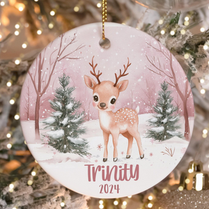 Personalized Pink Name Ornament, Custom Pastel Reindeer, Christmas Gift Ornament 2025, Pink Reindeer, Cute Keepsake Gift for Girls