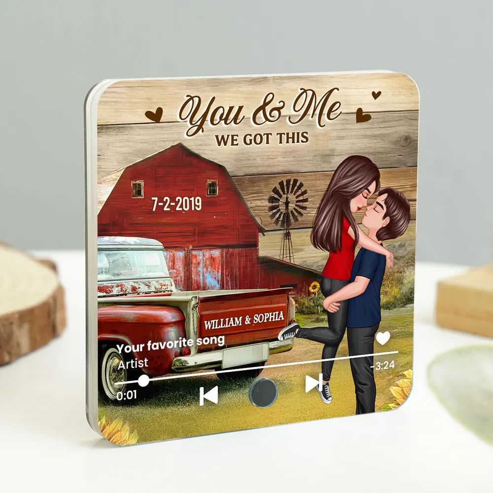 Couple Hugging Kissing Vintage Truck Farmhouse Personalized Music Fridge Magnet, Anniversary Gift For Him, For Her