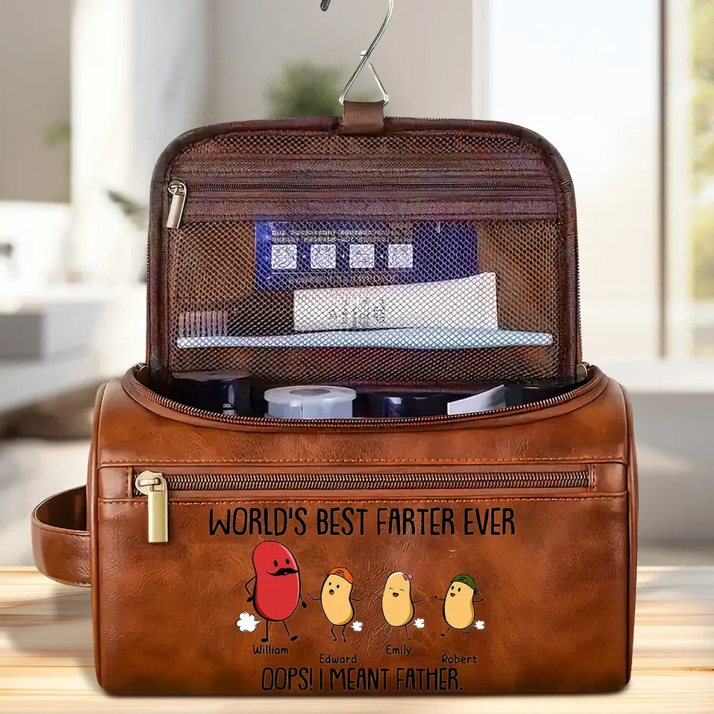 Best Farter Ever I Mean Father - Personalized Leather Toiletry Bag - Gift For Father, Gift For Grandpa, Father's Day Gift