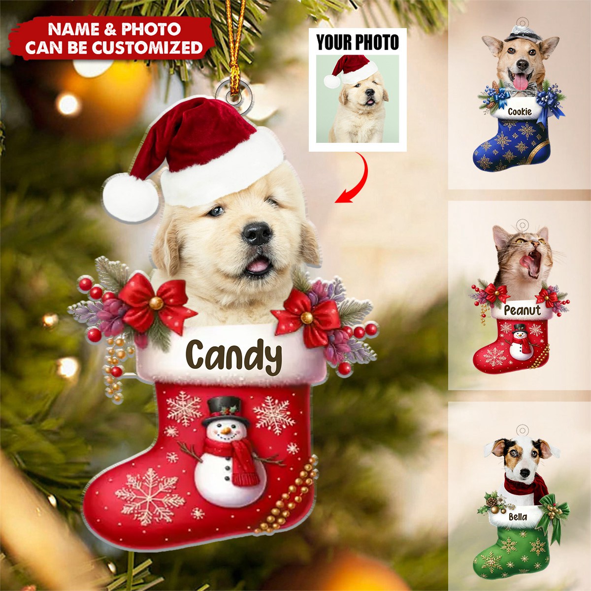Happy Holidays With All Our Love - Personalized Acrylic Ornament - Christmas Gift For Dog & Cat Owner