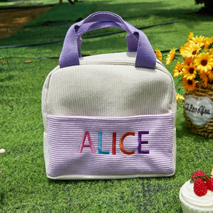Embroidery Name Lunchbox Bag Corduroy Personalized Lunch Bag With Yarn Name Gift for Kid Gifts, Back to School Kid Lunch Bag