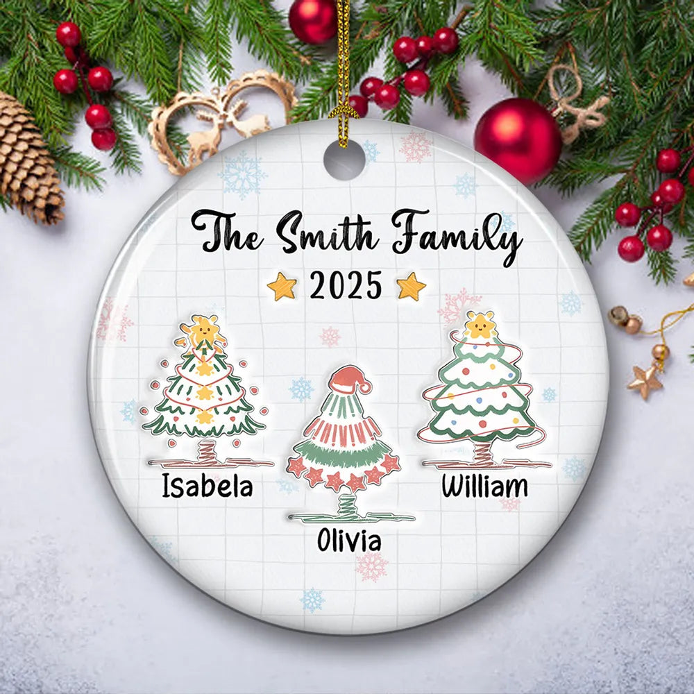 Hand Drawing Christmas Tree Family - Personalized Ornament - Christmas Gift For Family