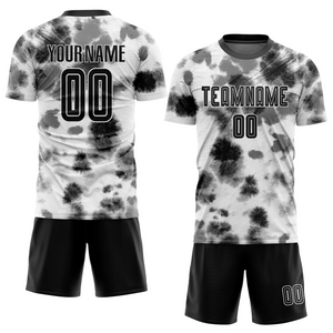 Custom Tie Dye Black-White Sublimation Soccer Uniform Jersey