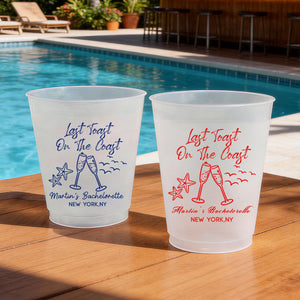 Personalized Frosted Plastic Cups, Last Toast on the Coast Cups, Beach Bachelorette Party Cups, Custom Bridal Shower Cups Favor Drinkware