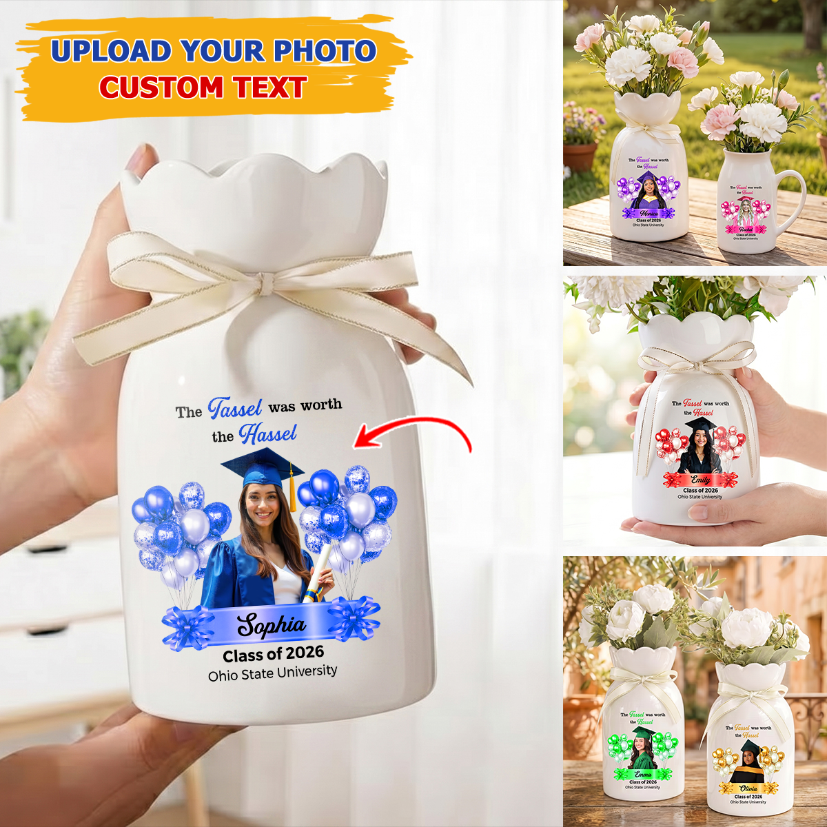 Congrats Graduation Personalized Ribbon Tie Flower Vase