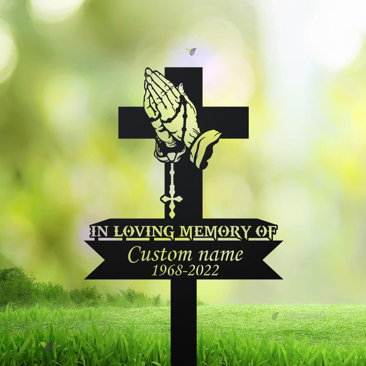Personalized Cross With Praying Hand Memorial Stake, Dad Loss, Mom Loss, Religion Metal Stake, Sympathy Sign, Grave Marker,Remembrance Stake