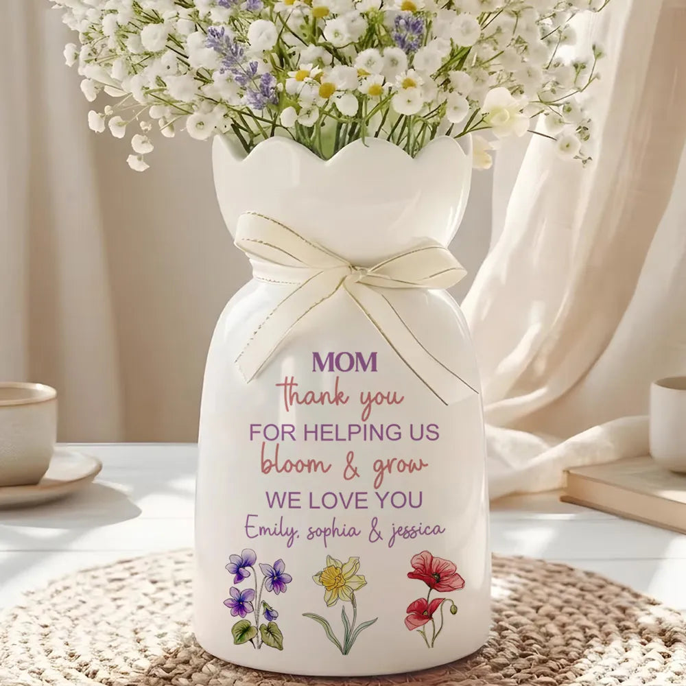 Thank You For Helping Us Bloom & Grow - Personalized Bloom Vase - Gift For Mom, Grandma, Mother's Day Gift