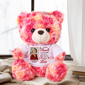 Heaven Is A Beautiful Place - Custom Name and Photo - Personalized Memorial Bear Plush
