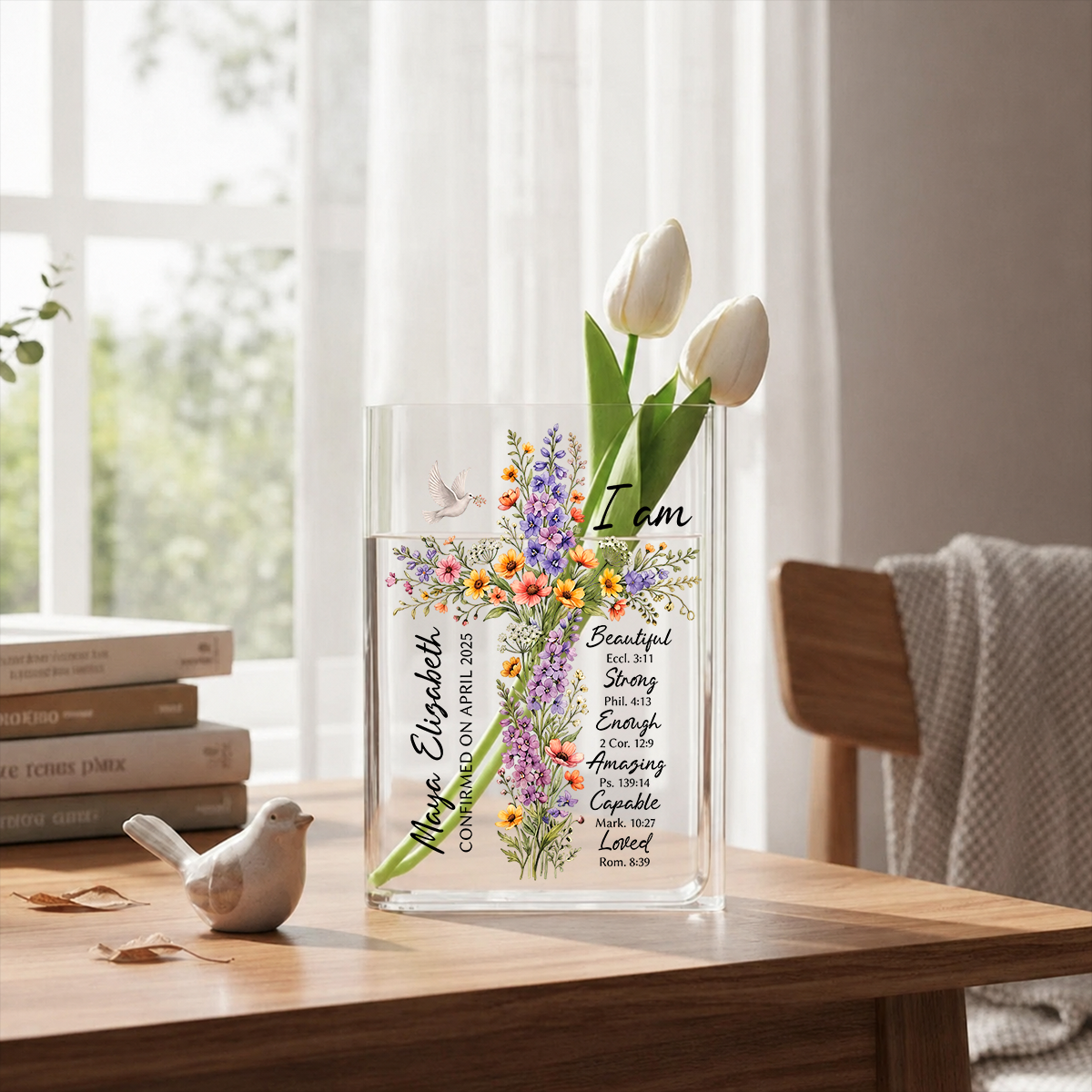 Floral Cross Journal With Custom Name Clear Acrylic Book Vase for Flowers, Transparent Flower Vase for Home Decor