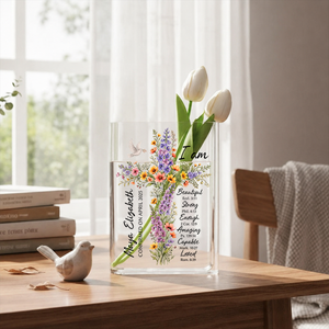 Floral Cross Journal With Custom Name Clear Acrylic Book Vase for Flowers, Transparent Flower Vase for Home Decor