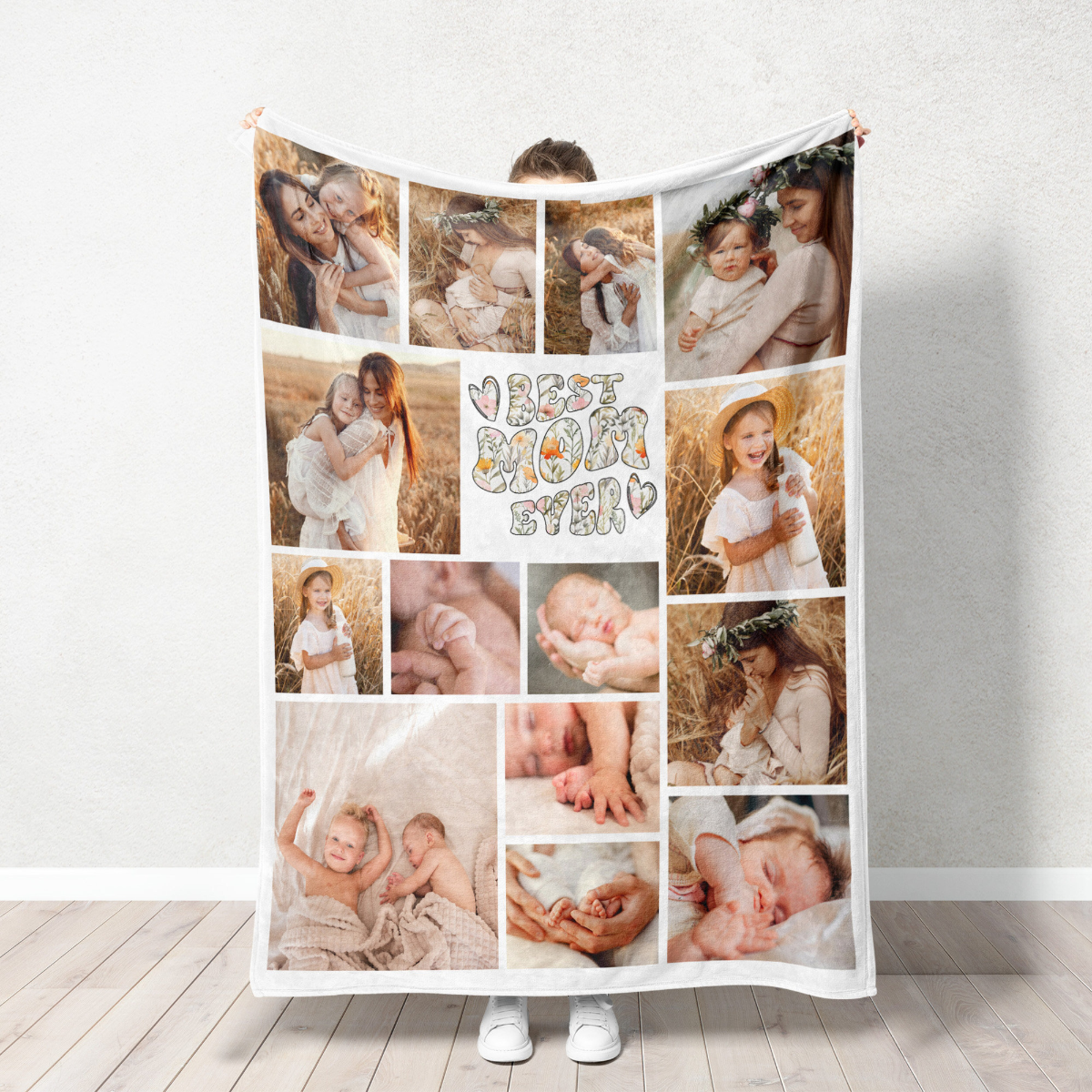 Custom Photo Blanket for Mom, Gift for Mom, Personalized Mom Photo Blanket, Mom Gift from Kids, Custom Photo Collage Floral Throw