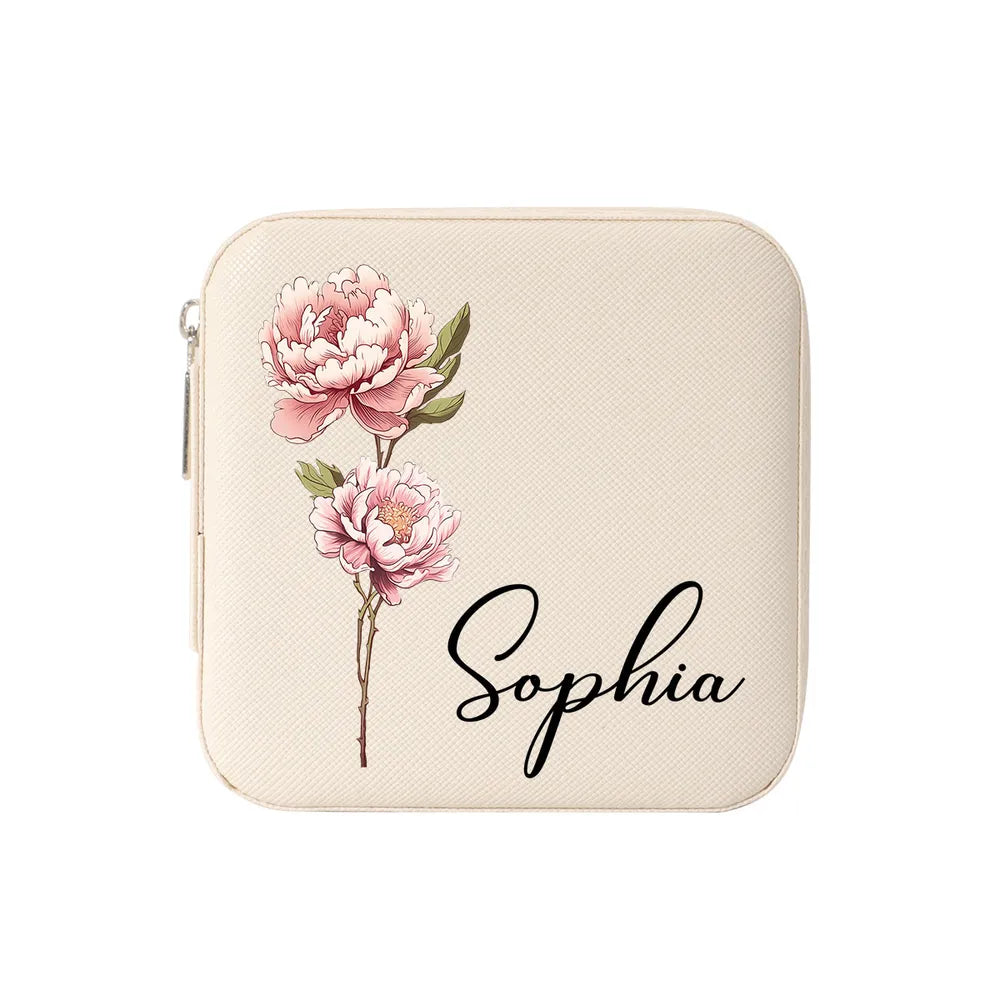 Birth Month Flower With Name - Personalized Square Jewelry Box - Gift For Mom, Mother's Day, Birthday Gift