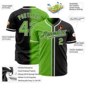 Custom Black Neon Green-White Authentic Fade Fashion Baseball Jersey