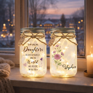 Gift for Daughter, Personalized Birth Month Flower Mason Jar Light, Meaningful Birthday & Inspirational Gift