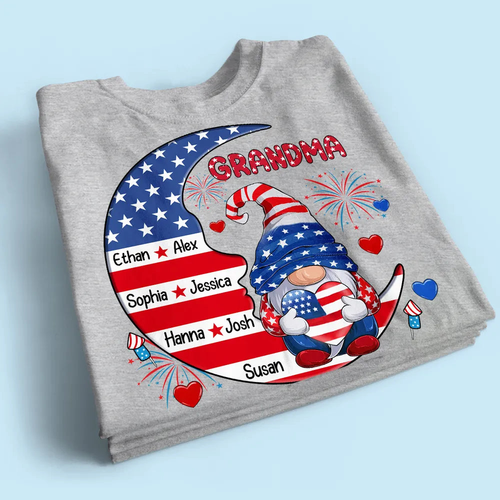 American Gnome Grandma Mom Sitting On Moon - Personalized Apparel - 4th Of July Gift For Grandma Mom