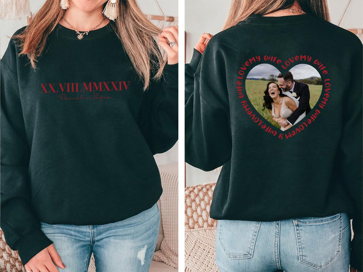 Valentine Heart Custom Text Shirt, Personalized Roman Numeral Date, Name & Picture Gift for Couple, Anniversary