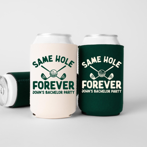 Same Hole Forever Bachelor Can Coolers, Personalized Golf Can Sleeves, Custom Golf Bachelor Party Favors, Bach Can Holder
