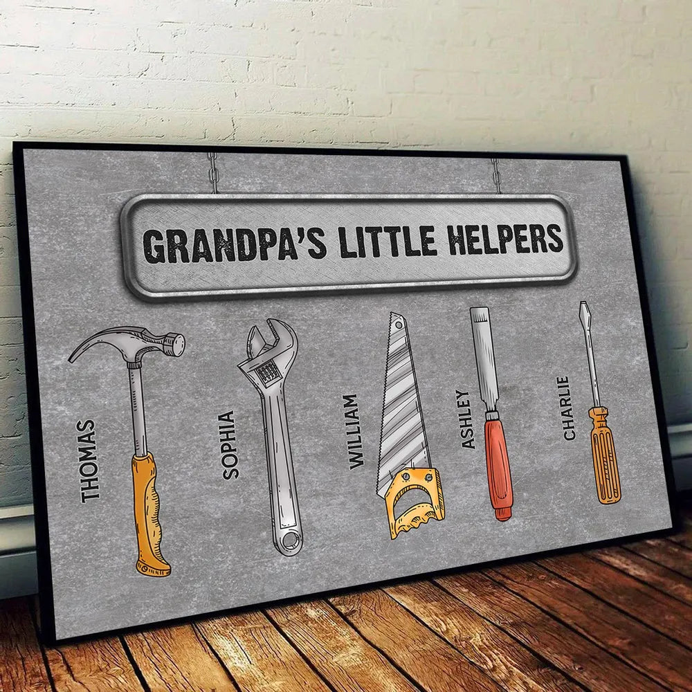 Grandpa's Little Helpers - Personalized Canvas - Cool Father's Day Gift For Ultimate Grandpa, Papa, Dad, Husband