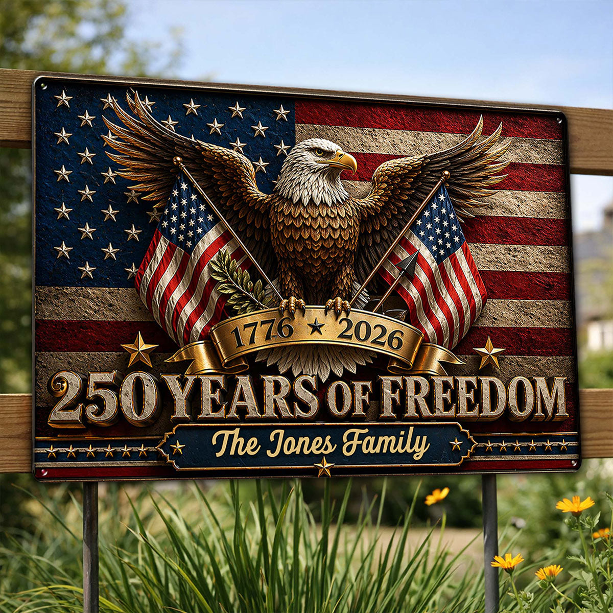 America 250th Anniversary Eagle - Personalized Metal Sign - 250th Anniversary America Patriotic, Family Decoration