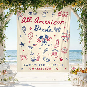 All American Bride Bachelorette Tapestry, Independence Day Bach Banner Decor, Custom Fourth Of July American Backdrop, 4th of July BridalShower
