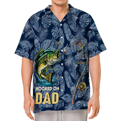Hooked on Daddy - Personalized Hawaiian Shirt - Gift For Fishing Dad, Father's Day Gift Idea