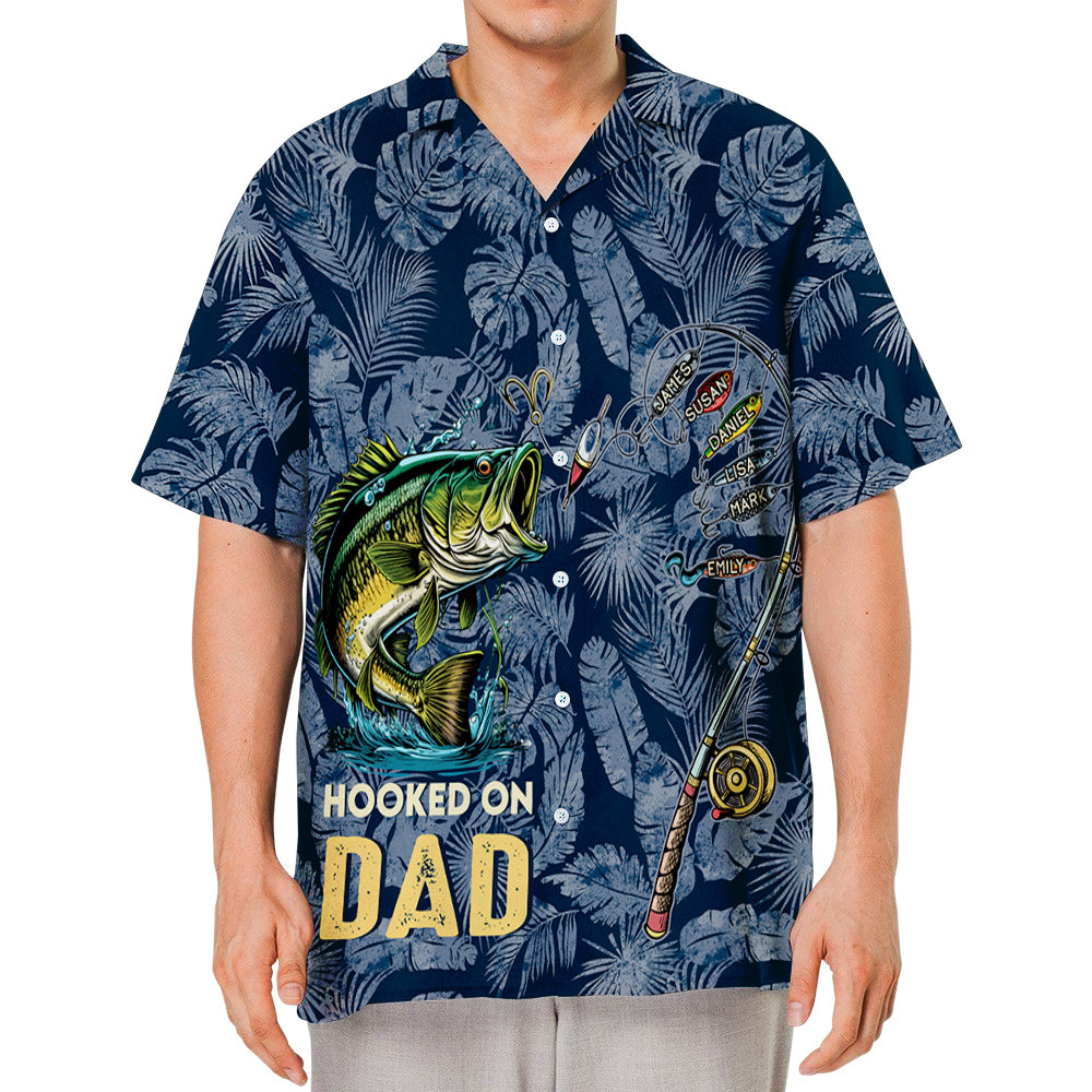 Hooked on Daddy - Personalized Hawaiian Shirt - Gift For Fishing Dad, Father's Day Gift Idea