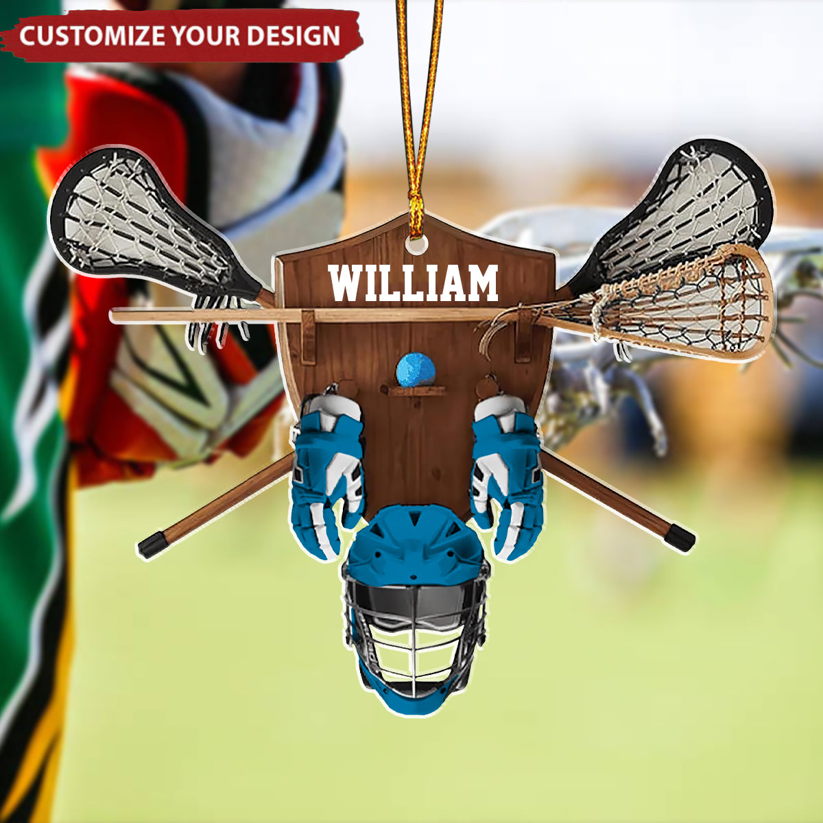 Custom Lacrosse Equipment Christmas Ornament, Personalized Lacrosse Player Ornament