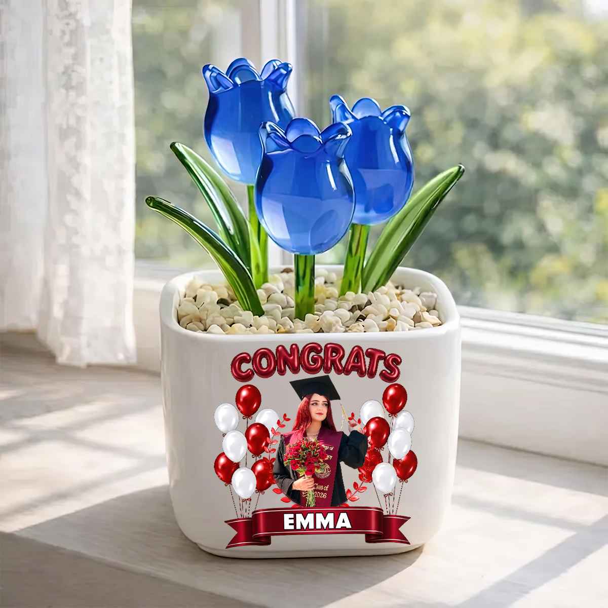 Bubble Graduation Personalized Glass Everlasting Tulips