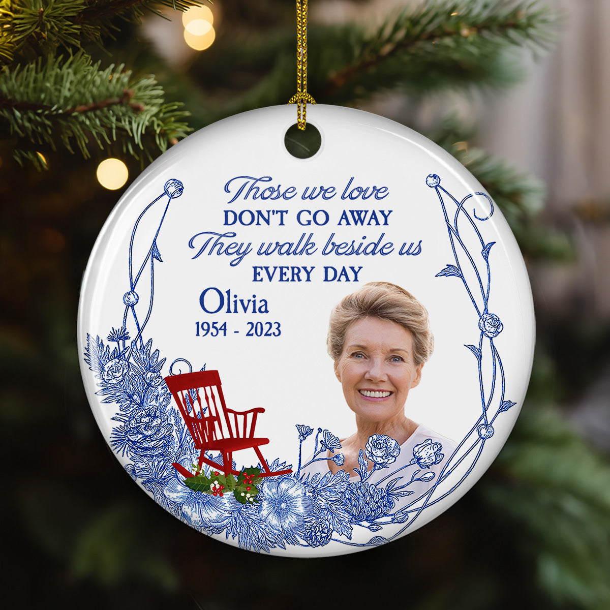 I Am Always With You Blue Toile Custom Photo - Personalized Ornament - Memorial Gift