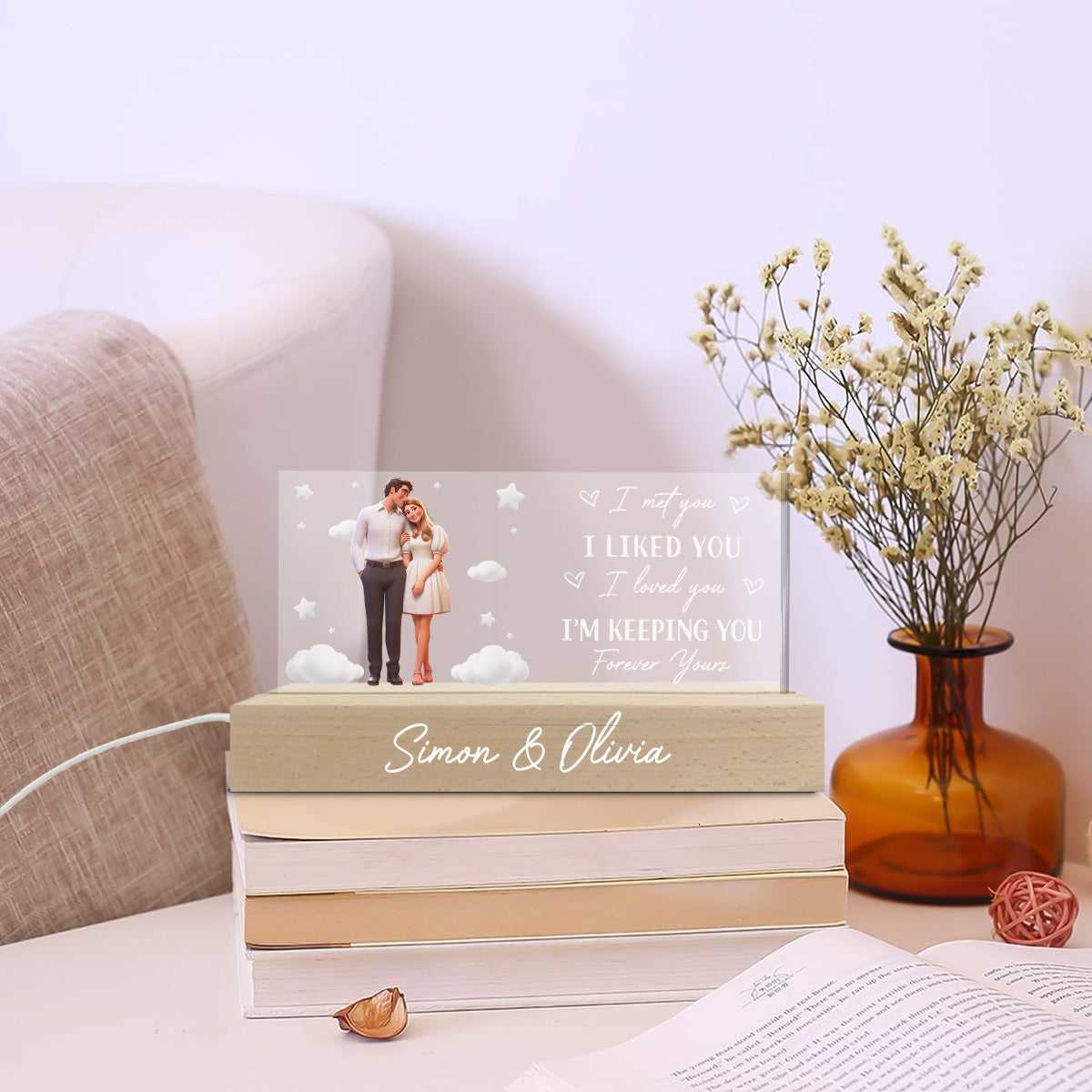 I'm Keeping You Forever Yours Turn You Picture Into Card Style, Custom 3D LED Light Wooden Base, Anniversary Gift For Couple