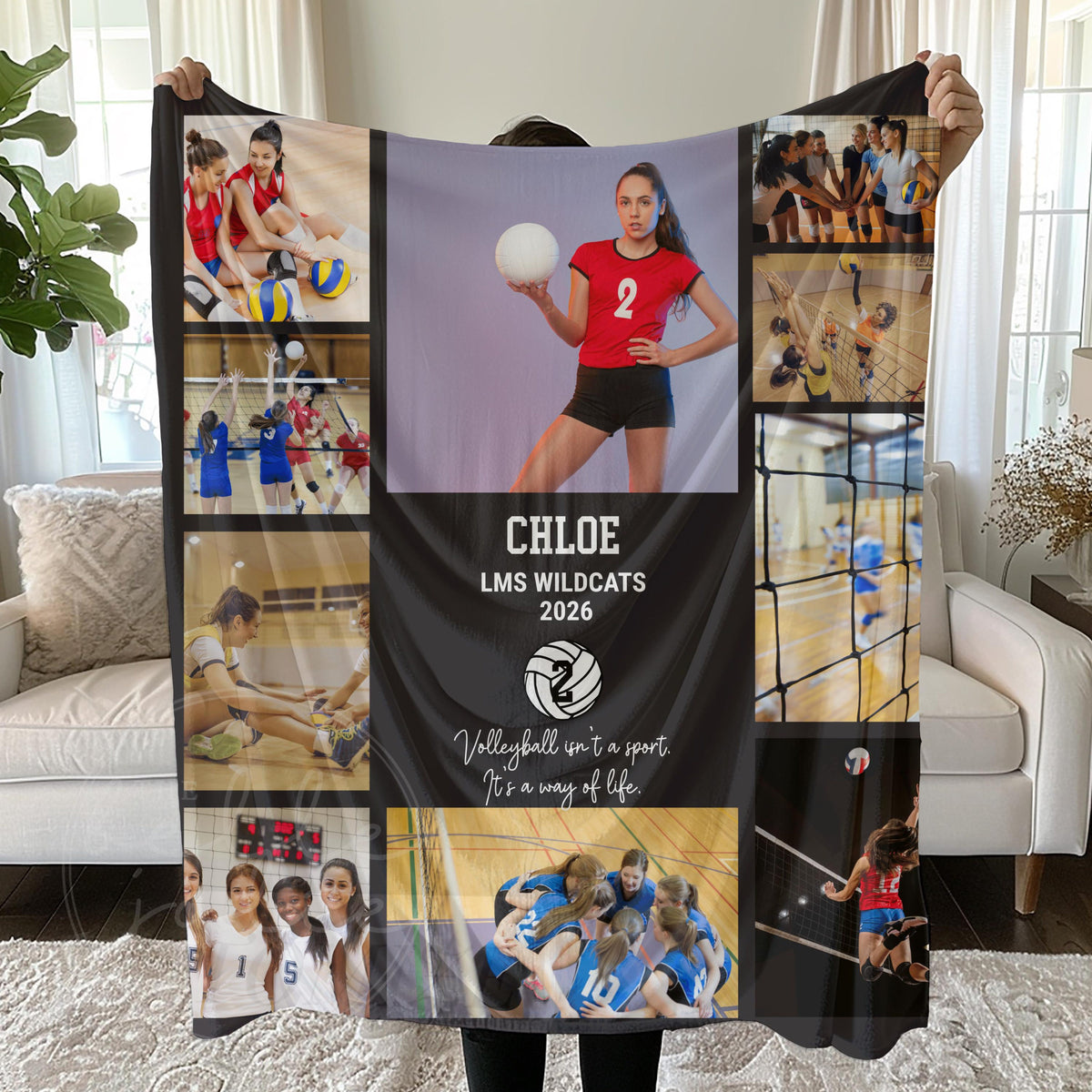 Personalized Volleyball Photo Blanket, Custom Senior Night Gift, Volleyball Team Graduation Coach Appreciation Keepsake Libero Birthday gift