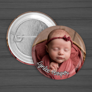 Photo and Text Button Pins, Personalized Picture Pins, Gift For Birthday Party, Baby Shower, Graduation