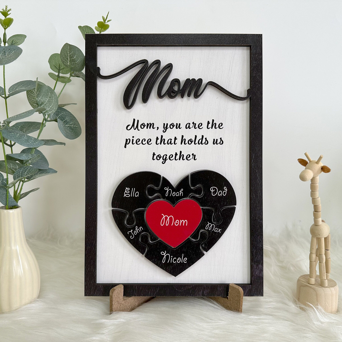 Personalized Puzzle Mom Sign Mother's Day, Love Heart Engrave, Gifts From Kids, Personalized Grandma, Wooden Sign, Puzzle Pieces