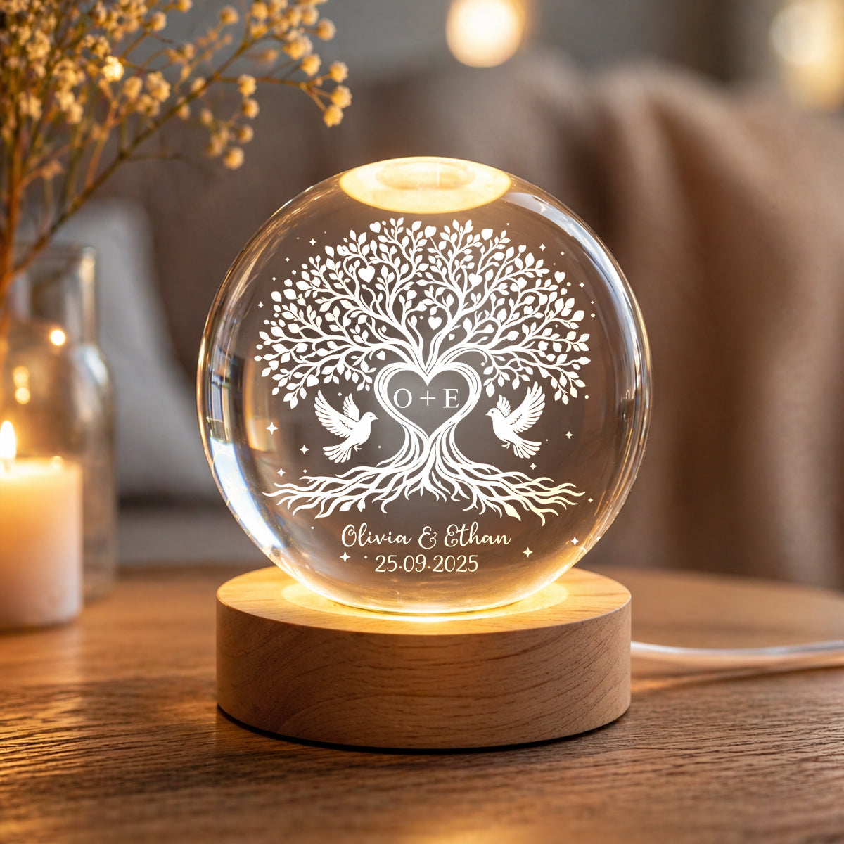 Tree of Love - Personalized Crystal Ball LED Light