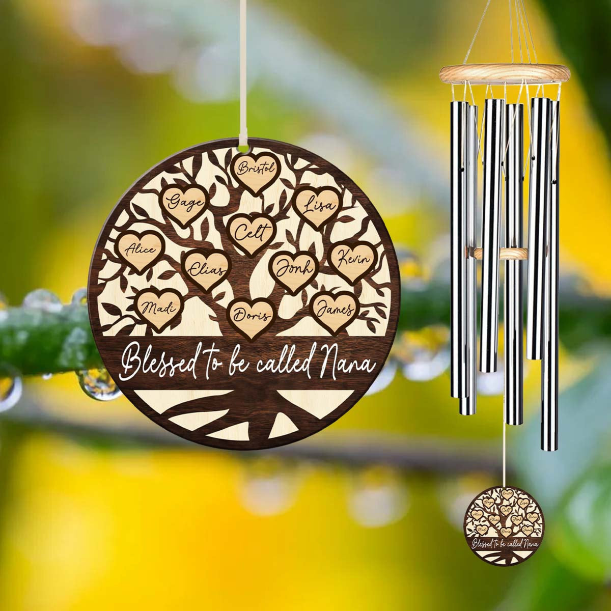 Blessed To Be Called Nana Family Tree With Kid Name - Personalized Windchime - Gift For Mom, Grandma, Mother's Day, Birthday Gift