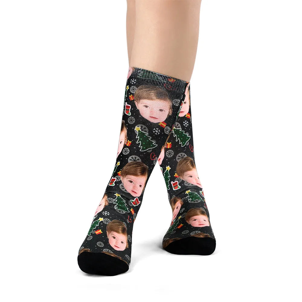 Custom Baby Face Christmas Tree & Stockings - Personalized Socks - Christmas Gifts for Baby