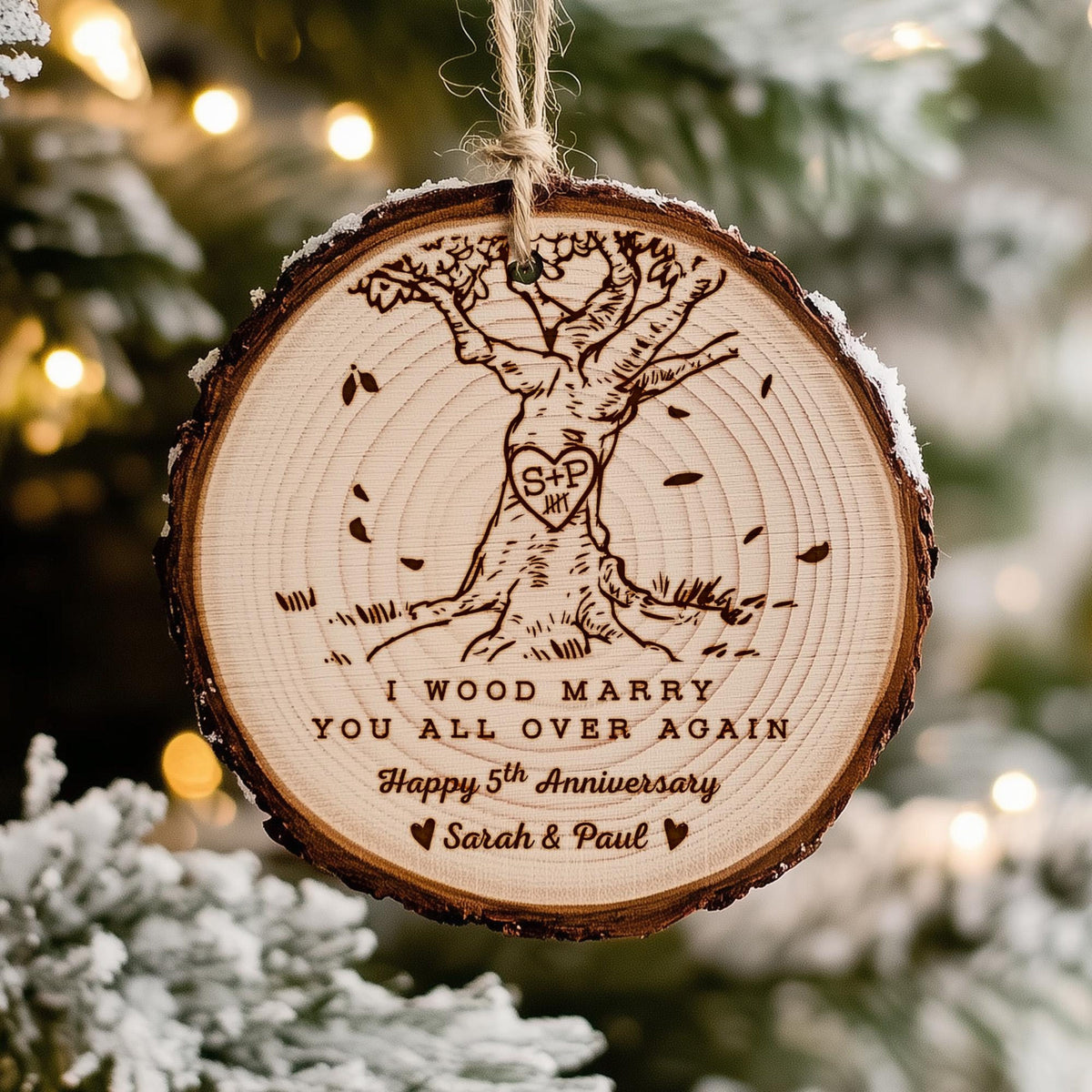 Custom Wood Anniversary Wedding Ornament, I Wood Marry You All Over Again Ornament, 5th Anniversary Christmas Ornament, Gift for Couples