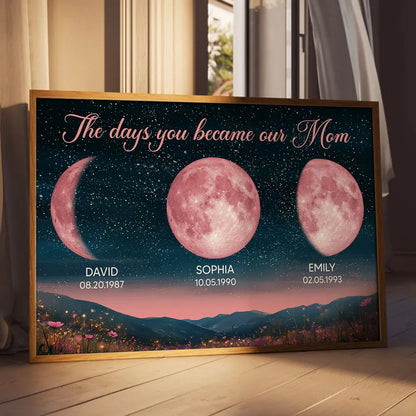 The Day You Became Our Mom Pink Moon Phase - Personalized Canvas - Gift For Mom, Mother's Day, Birthday Gift