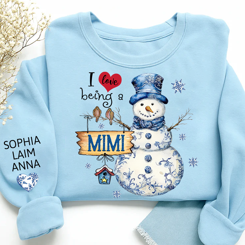 I Love Being A Nana Blue Toile Snowman - Personalized Apparel - Christmas Gift For Grandma