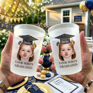 Look Who's Graduated Custom Photo Frosted Cup, Class of 2026 Graduation Gift, Graduation Drinkware, Senior Night Cup