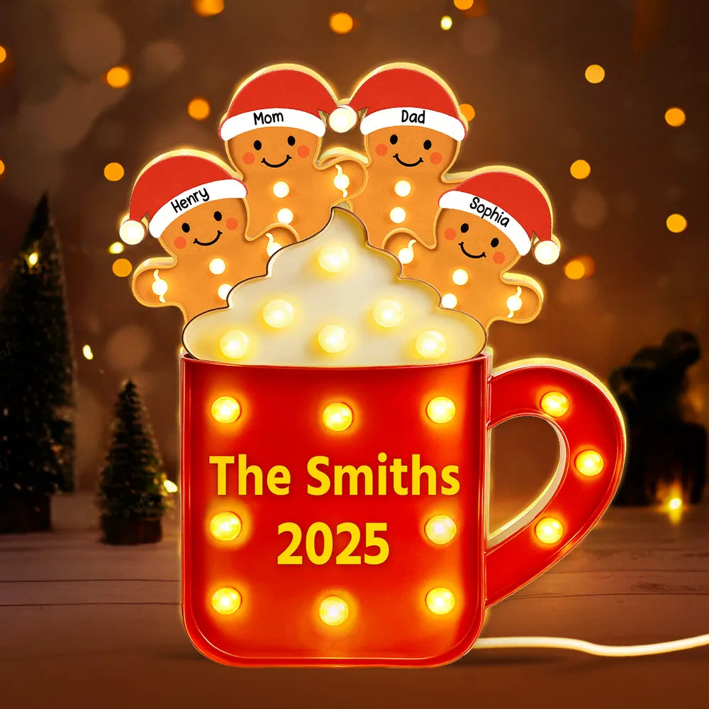 Gingerbread Family - Personalized Light Box - Gift For Family, Christmas Home Decoration