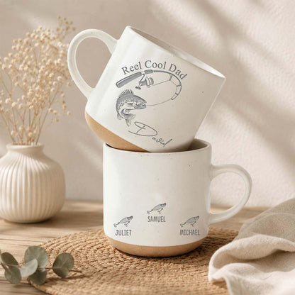 Custom Engraved Reel Cool Dad Fishing Pottery Mug, Fisher Grandpa With Kids Name Mug, Fathers Day Gift,Reel Cool Papa Mug,Fishing Lover Gift