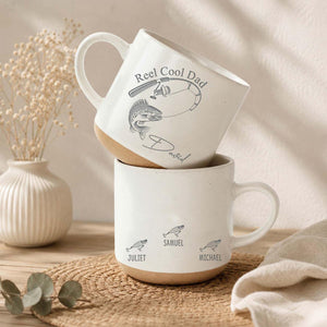 Custom Engraved Reel Cool Dad Fishing Pottery Mug, Fisher Grandpa With Kids Name Mug, Fathers Day Gift,Reel Cool Papa Mug,Fishing Lover Gift