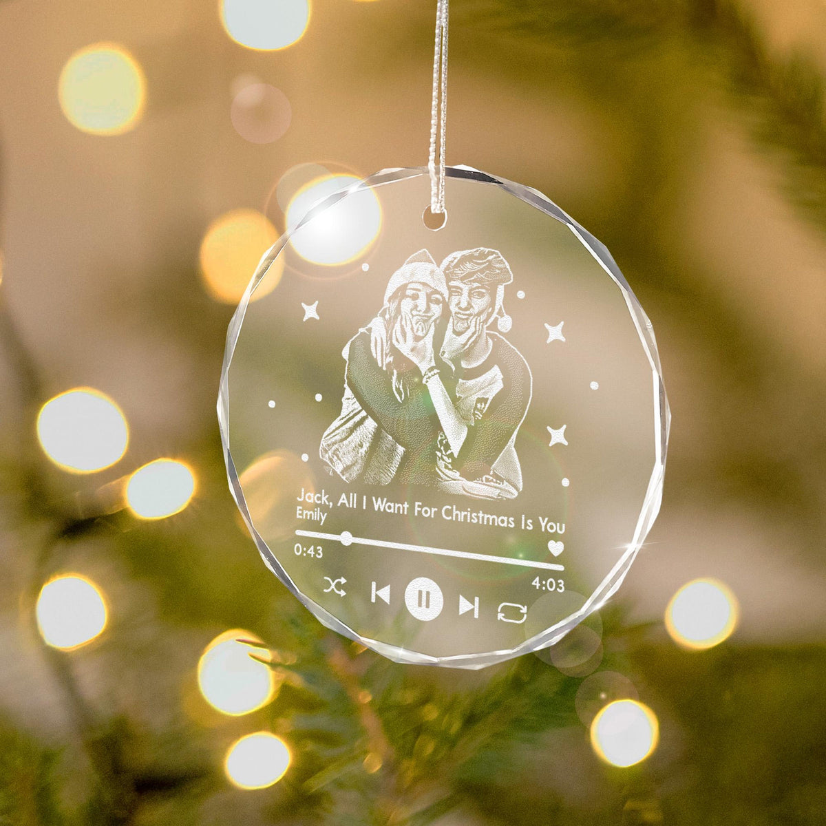 Personalized Anniversary Ornament with Portrait Photo, Custom Song Glass Ornament, Christmas Gifts for Couples