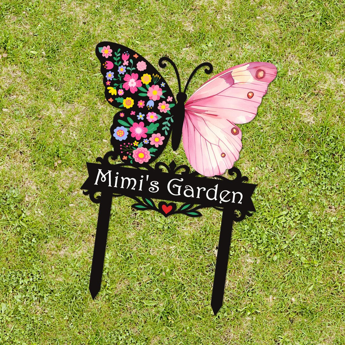 Custom Butterfly Garden Sign With Stakes, Butterfly Metal Sign, Mother's Day Gift, Flower Bed Decor, Metal Yard Art, Nana's Blessings