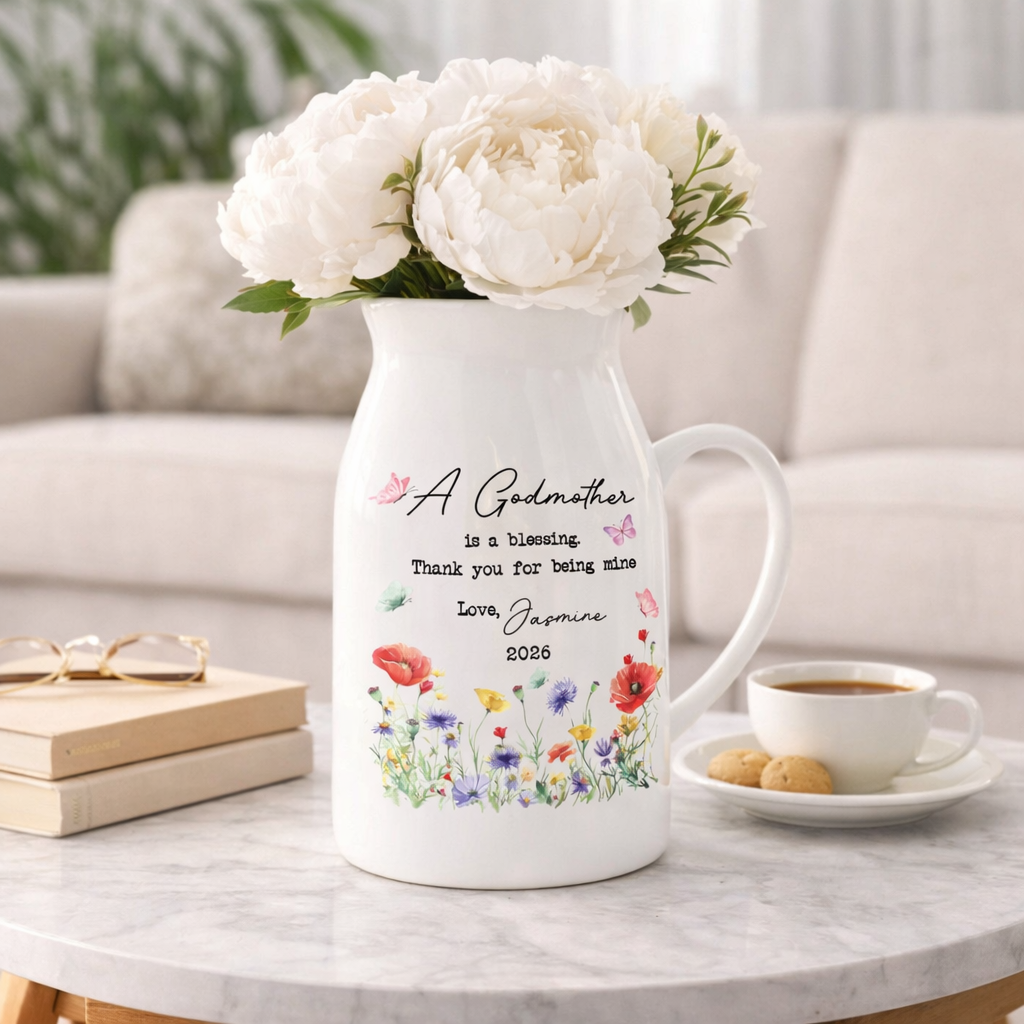 Personalized Christening Baptism Ceramic Flower Vase, Custom Godmother Godfather Plant Pot, Godparents Planter, Thank You Gift, Mothers Day